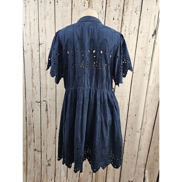 Gretchen Scott L Magnifico Dress Cotton Embroidered Navy Blue Tunic Shift EUC - Picture 5 of 9